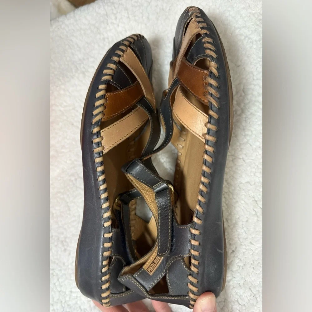 Pikolinos Navy Blue Leather Sandals P. Vallarta Size 39 US 8 / 8.5 - Picture 6 of 12